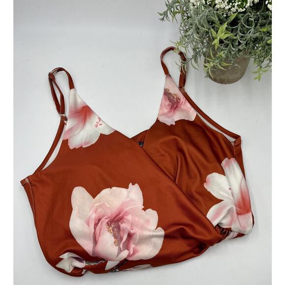 L’atiste By Amy Women Faux Orange Rust Floral Wrap Romper Size Small Sleeveless - Picture 2 of 13